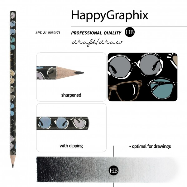 Карандаш чернографитный HB HappyGraphix Дамские штучки Очки 3-гранный, заточенный 21-0030/71 Bruno Visconti