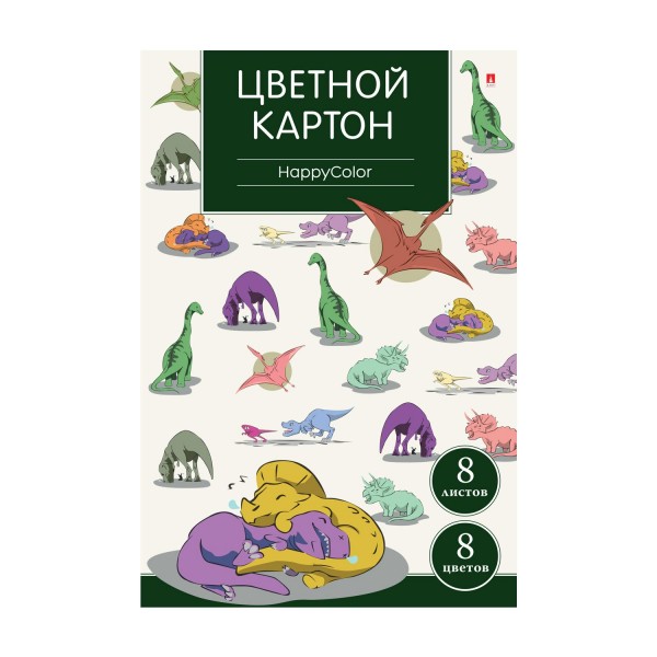 Картон цветной А4 8 листов 8 цветов Мультики Ассорти мелованный 82696 Альт