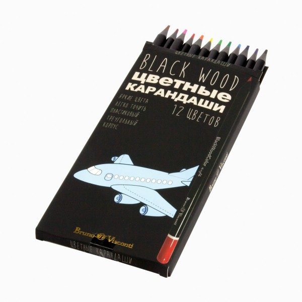 Карандаши цветные 12шт пластиковые BlackWoodColor 3-гранные ассорти 3 вида 30-0097 Bruno Visconti 12/120