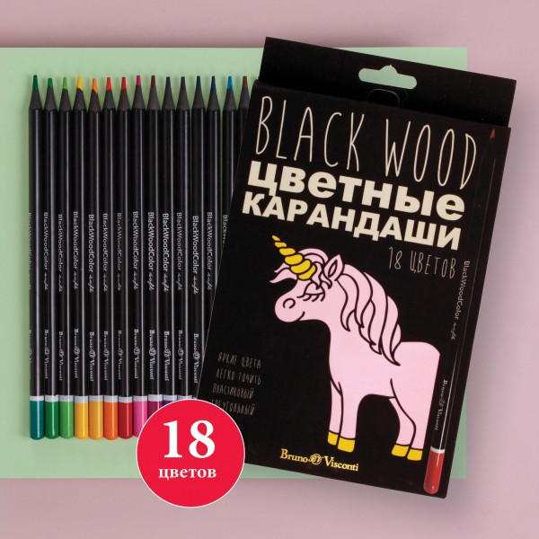 Карандаши цветные 18шт BlackWoodColor пластиковые 30-0098 Bruno Visconti 8/80