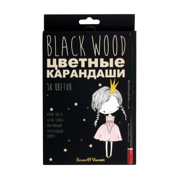 Карандаши цветные 18шт BlackWoodColor пластиковые 30-0098 Bruno Visconti 8/80