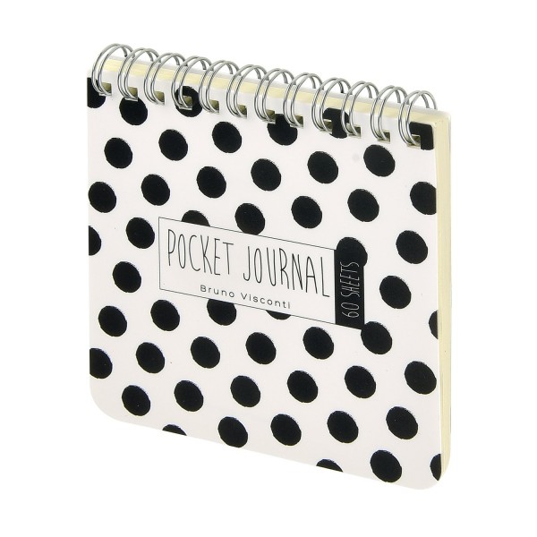 Блокнот 60 листов А7 105х105 в точку, гребень, пластиковая обложка Pocket journal Black&White 80г/м2 3-654/01 Bruno Visconti 24/96
