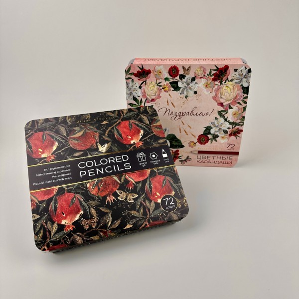 Карандаши цветные 72шт Flora Гранат пластиковые, в металлической коробке 30-0158/02 Bruno Visconti