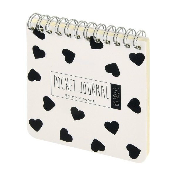 Блокнот 60 листов А7 105х105 в точку, гребень, пластиковая обложка Pocket journal Black&White 80г/м2 3-654/01 Bruno Visconti 24/96
