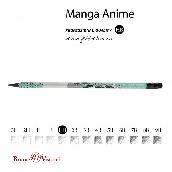 Карандаш чернографитный HB Manga Anime City 3-гранный, заточенный с ластиком 21-0071/01 Bruno Visconti 42/252