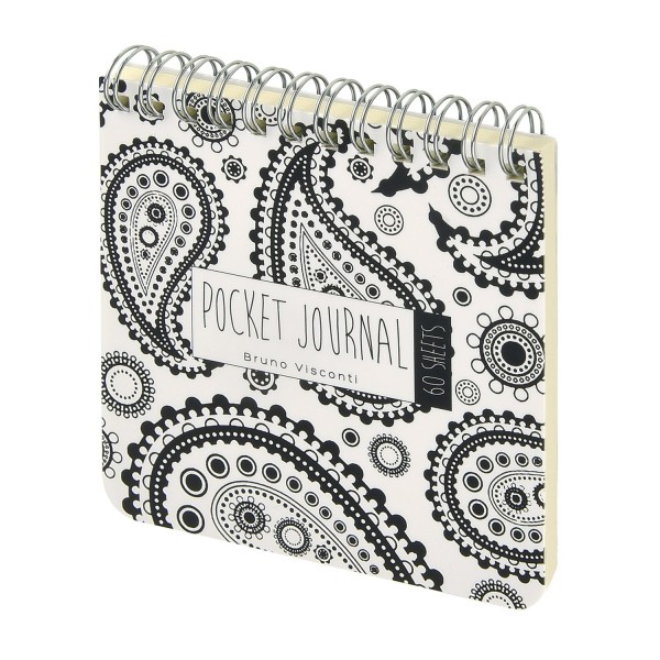Блокнот 60 листов А7 105х105 в точку, гребень, пластиковая обложка Pocket journal Black&White 80г/м2 3-654/01 Bruno Visconti 24/96