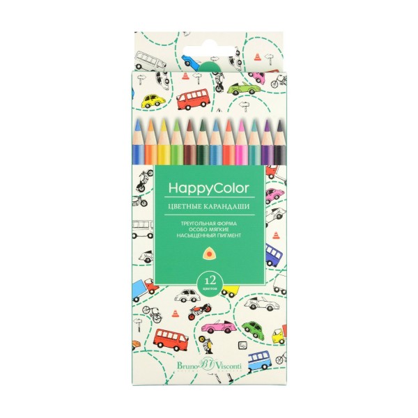 Карандаши цветные 12шт HappyColor 3-гранные 30-0046 Bruno Visconti 12/240