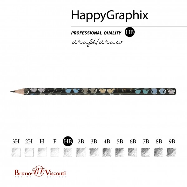 Карандаш чернографитный HB HappyGraphix Дамские штучки Очки 3-гранный, заточенный 21-0030/71 Bruno Visconti