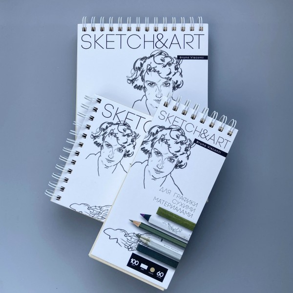 Скетчбук 60 листов А5 180х155 гребень, твердая обложка Sketch&Art пухлая бумага, софт-тач, жесткая подложка, 100г/м2 1-60-564/02 Bruno Visconti