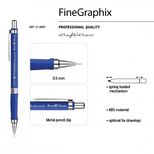 Карандаш механический 0,5мм FineGraphix с трехгранным грипом 21-0001 Bruno Visconti 24/288
