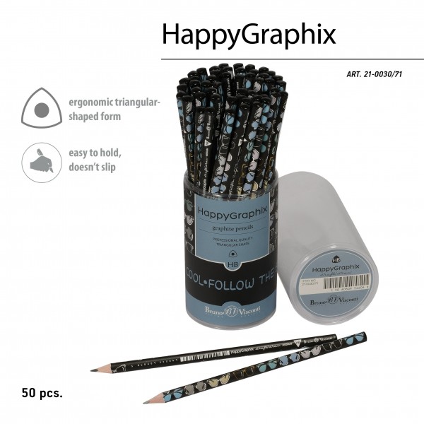 Карандаш чернографитный HB HappyGraphix Дамские штучки Очки 3-гранный, заточенный 21-0030/71 Bruno Visconti