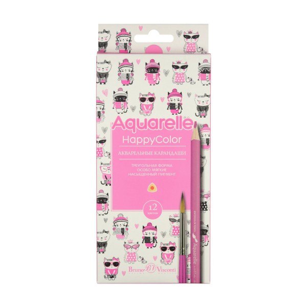 Карандаши цветные акварельные 12шт HappyColor 30-0066 Bruno Visconti 12/240