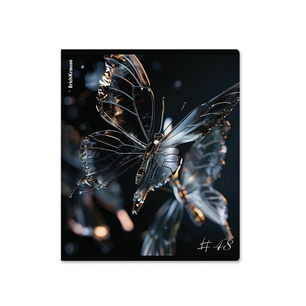Тетрадь 48 листов А5+ 170х203 клетка Glass Butterflie ассорти матовая ламинация, выборочный Уф-лак Mix-Pack 60г/м2 63315 ErichKrause 5/100