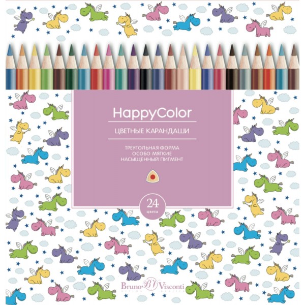 Карандаши цветные 24шт HappyColor 3-гранные, заточенные 30-0053 Bruno Visconti 6/120