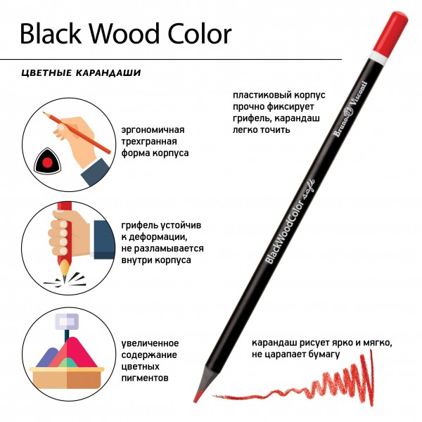 Карандаши цветные 36шт BlackWoodColor пластиковые 30-0101 Bruno Visconti 4/40