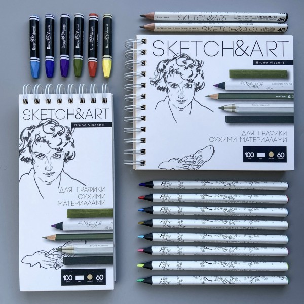 Скетчбук 60 листов А5 180х155 гребень, твердая обложка Sketch&Art пухлая бумага, софт-тач, жесткая подложка, 100г/м2 1-60-564/02 Bruno Visconti