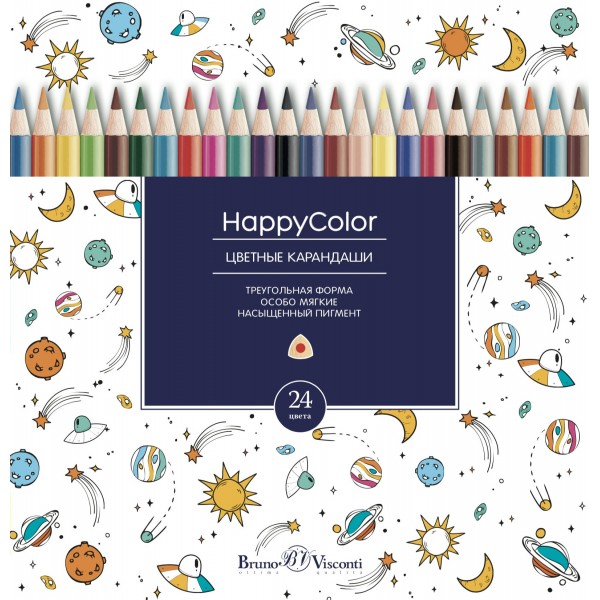 Карандаши цветные 24шт HappyColor 3-гранные, заточенные 30-0053 Bruno Visconti 6/120
