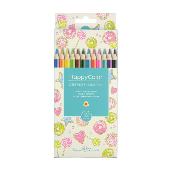 Карандаши цветные 12шт HappyColor 3-гранные 30-0046 Bruno Visconti 12/240
