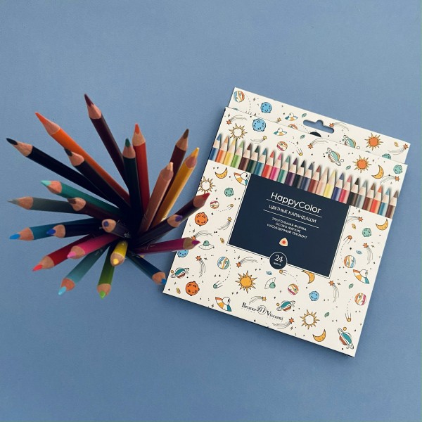 Карандаши цветные 24шт HappyColor 3-гранные, заточенные 30-0053 Bruno Visconti 6/120