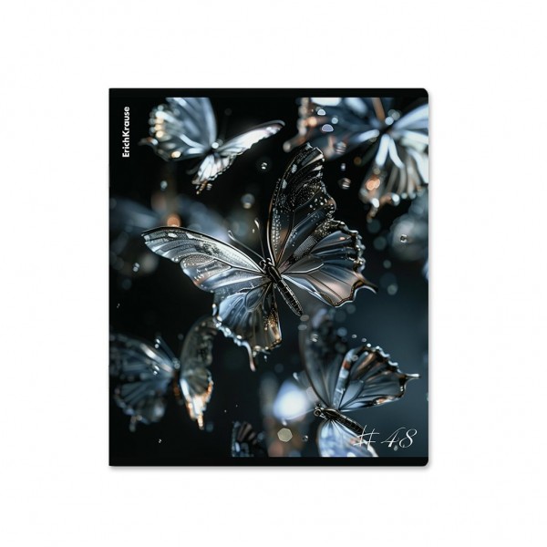 Тетрадь 48 листов А5+ 170х203 клетка Glass Butterflie ассорти матовая ламинация, выборочный Уф-лак Mix-Pack 60г/м2 63315 ErichKrause 5/100