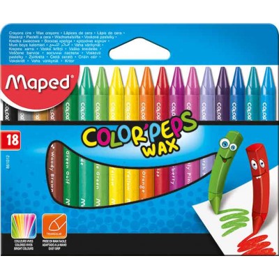 Карандаши восковые 18 цветов Colorpeps wax 3-гранные, бумажный футляр 861012 Maped