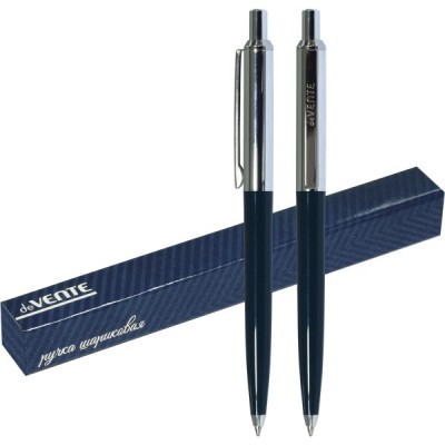 Ручка подарочная шариковая синяя 1мм темно-синий корпус с хромированными  элементами, подарочная упаковка 5070606 deVente 50/300