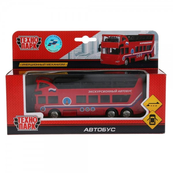 Технопарк Игрушка   Модель. Автобус двухэтажный. Открытый верх SB-16-21 Китай металл