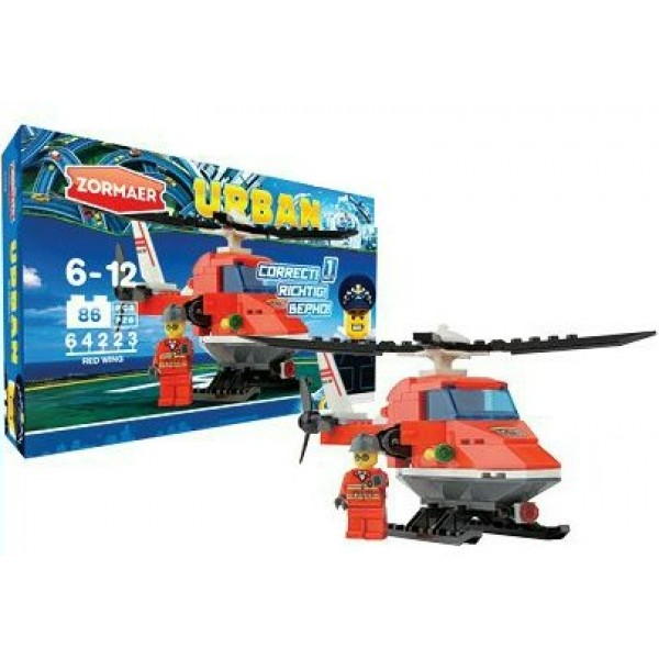 Zormaer Игрушка   Конструктор. Вертолет. Красное крыло/86 дет 64223 Китай