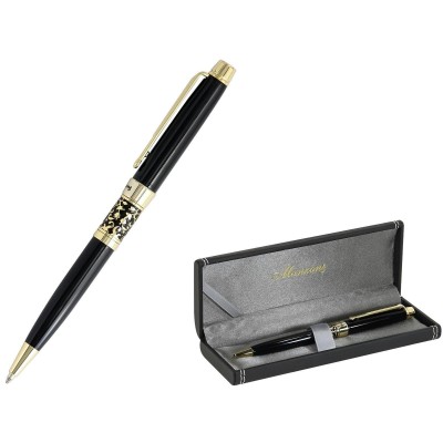 Ручка подарочная шариковая Venezia синяя 1мм металлический черно - золотой корпус, подарочная упаковка кожзам AP009B101098M Manzoni  056374
