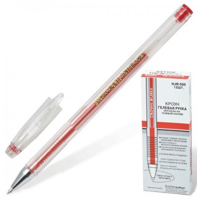 Ручка гелевая Hi-Jell красная 0,5мм HJR-500B Crown 12/144/1152 208926