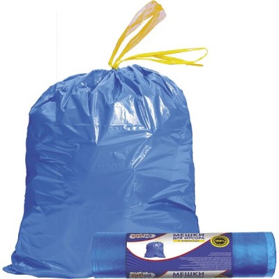 Хозяйственные товары Пакеты для мусора 65 литров 15шт 60х70 CleanLab рулон, синие, с завязками 9050712 deVente