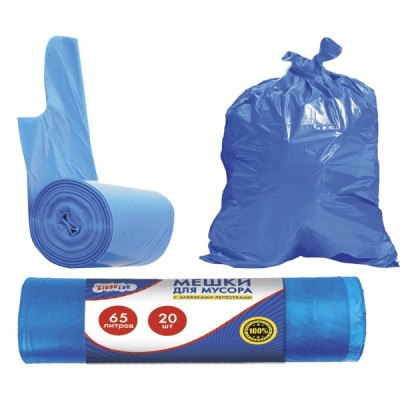 Хозяйственные товары Пакеты для мусора 65 литров 20шт 60х141 CleanLab рулон, синие с завязками 9050715 deVente