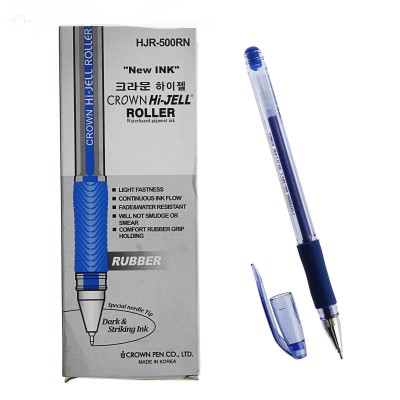 Ручка гелевая Hi-Jell Needle Grip синяя 0,7мм игольчатый стержень, резиновый грип HJR-500RNB Crown  209476