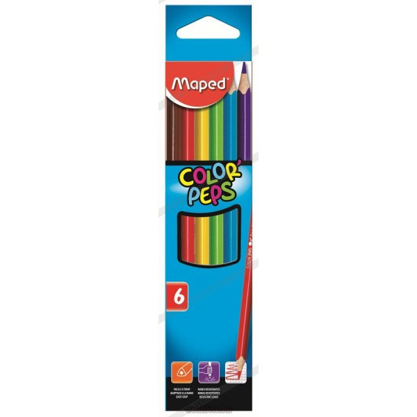 Карандаши цветные 6шт Colorpeps 3-гранные ударопрочный грифель, картонная упаковка 832002 Maped 12/288