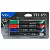 Маркер перманентный Набор 4 цвета 2-5мм скошенный Think блистер 412190 Deli 24/288 EU10101