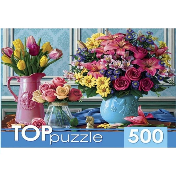 Рыжий кот Пазл 500 TopPuzzle Вазы с яркими цветами ХТП500-4234 Россия