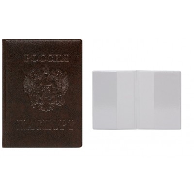 Обложка для паспорта 135х92мм Стандарт кожзам, коричневый ОП-7702 Миленд 10/100