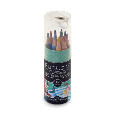 Карандаши цветные 12шт Funcolor короткие, пластиковые, в тубусе с точилкой 30-0091 Bruno Visconti