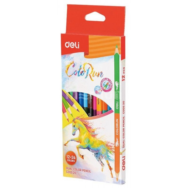 Карандаши цветные 12шт 24 цвета ColoRun двусторонние липа EC00520 1027257 Deli 24/144