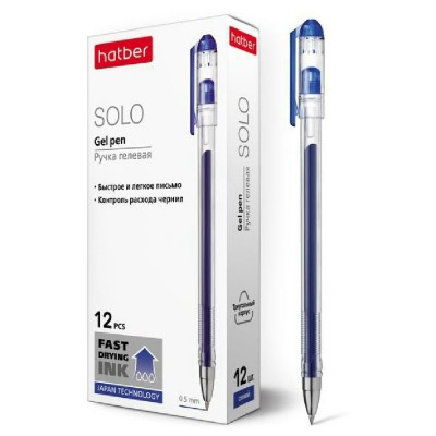 Ручка гелевая синяя 0,5мм 3-гранный корпус,чернила fast dry Solo GP_058621 Хатбер Hatber 12/144 058621