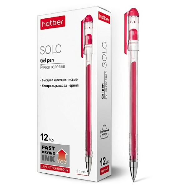Ручка гелевая красная 0,5мм 3-гранный корпус, чернила fast dry Sol GP_058622 Хатбер Hatber 058622