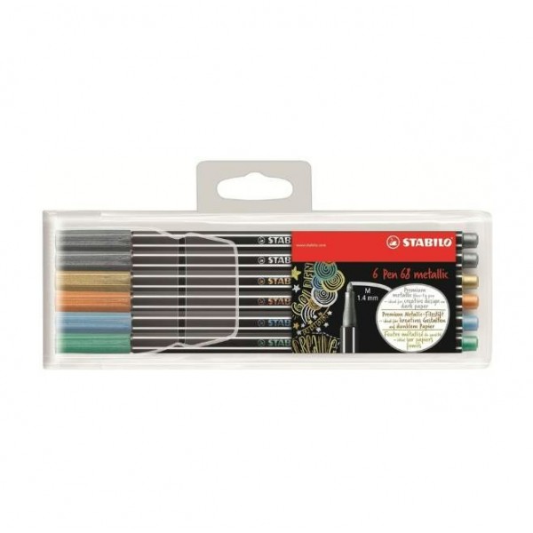 Фломастеры 6 цветов Pen 68 Metallic в пласт.пенале 6806/8-11 Stabilo