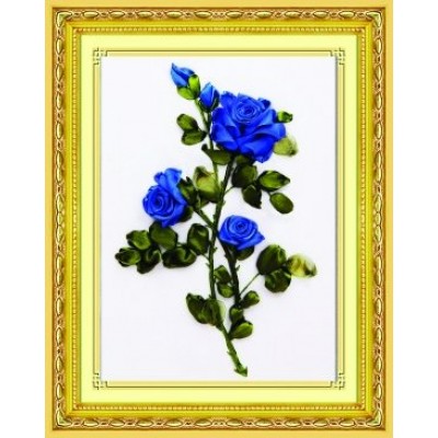 Вышивание лентами 28х38 Синие розы С-0291 Рыжий кот