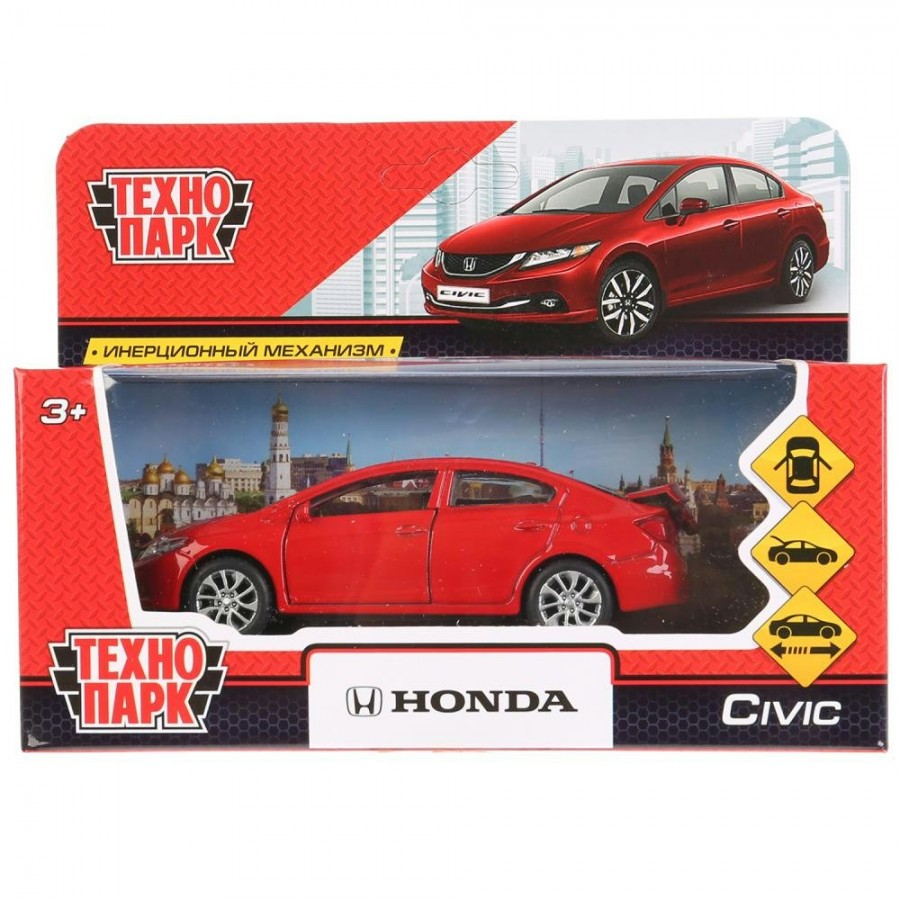 Технопарк Игрушка Машина. Honda Civic красная/12 см, металл, откр. двери,  инерц CIVIC-RD Китай