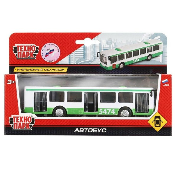 Технопарк Игрушка   Модель. Автобус рейсовый 16,5 см, металлический, открываются двери, инерционный SB-16-65-BUS-WB Китай