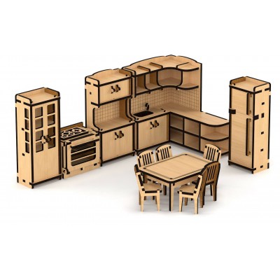 Сборная модель деревянная Набор мебели Кухня для дома Венеция 104 детали 0067 НФ-00000123 Lemmo