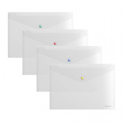 Папка конверт на кнопке А4 160мкм Glossy Clear прозрачная с цветной кнопкой 50205 ErichKrause 12/240