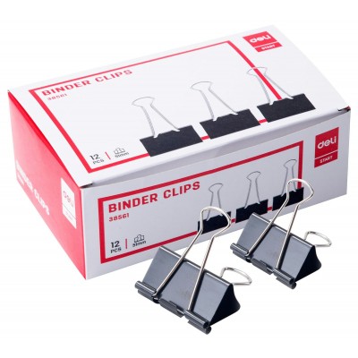 Зажим для бумаг 51мм 12шт черный 382023 Deli  Е38561