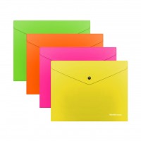 Папка конверт на кнопке А5 180мкм Glossy Neon полупрозрачная, ассорти 50305 ErichKrause