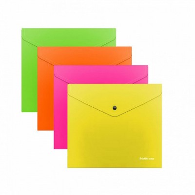 Папка конверт на кнопке С6 Glossy Neon полупрозрачная, ассорти, 180мкм 50303 ErichKrause 12/324